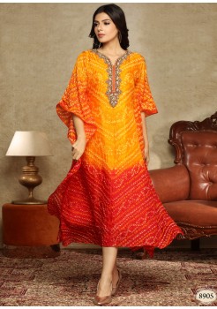 Orange & Red Georgette Chifoon Kaftan Kurti 